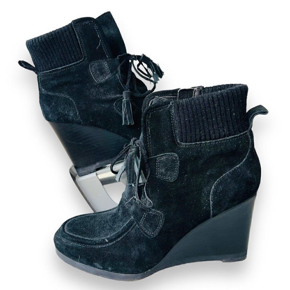 Franco Sarto‎ Westerly Wedge Booties Black Suede Women's 8M